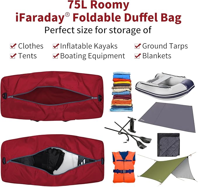 Foldable Duffle Bag 30 inch 75L Large Lightweight Luggage Bag for Travel Camping Storage-Red
