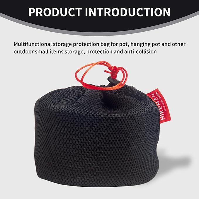 Camping Pot Bag, Camping Cookware Mess Kit Bag, Kitchen Cutlery Organizer with Drawstring, Black Nylon Mesh Outdoor Cookware for BBQ Fishing 22x25cm Pots Storage