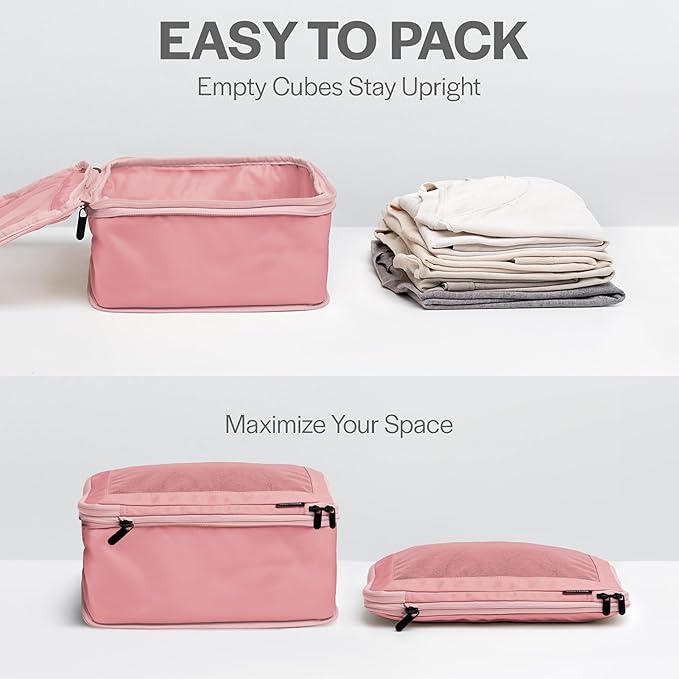 Compression Packing Cubes for Travel - Luggage Organizer Bags - Double Zipper Packing Cubes for Suitcases (4-Pack, Rose)