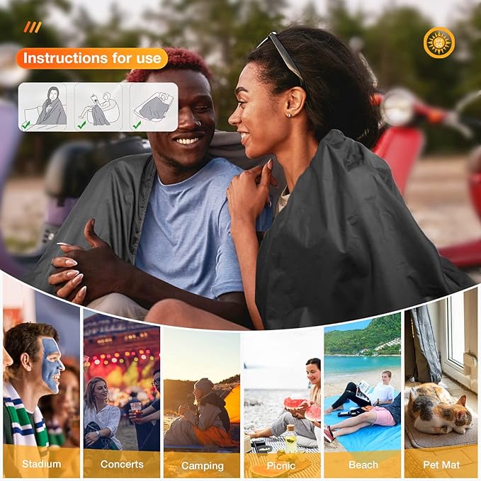 DUKUSEEK Hooded Stadium Blanket, Waterproof Windproof Outdoor Fleece Blanket - Large (79x56), Portable, Wearable, Warm for Outdoor Camping, Picnic, Stadium, Sports, Beach, Concerts, Car, Dogs…