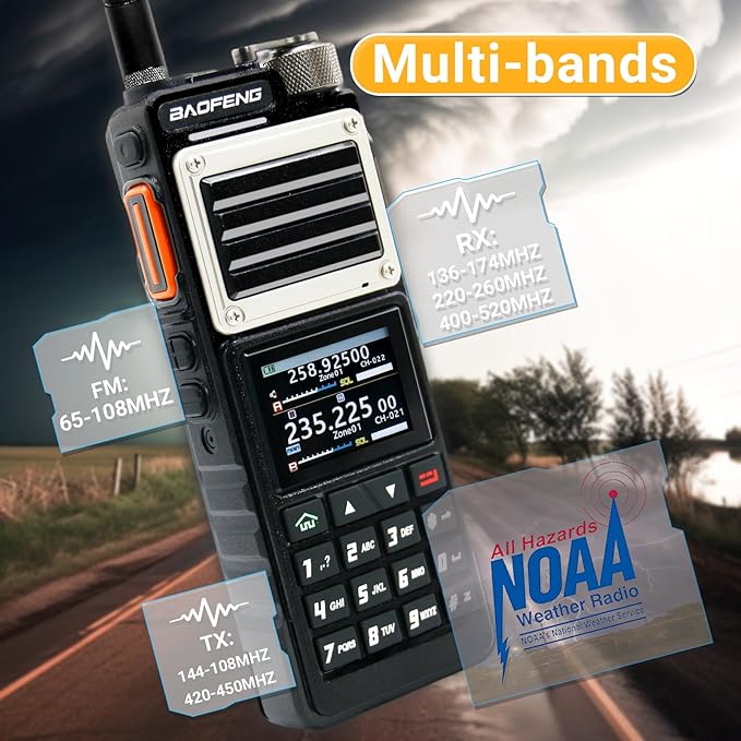 BAOFENG UV-25 PRO 10W Heavy Duty Radio Handheld Tri Band Baofeng Waterproof Radio Tri Band Ham Radios 999CH 5200MAh BatteryType-C Charging UHF VHF MW FM Air NOAA Multi-Band Receiver (Black)