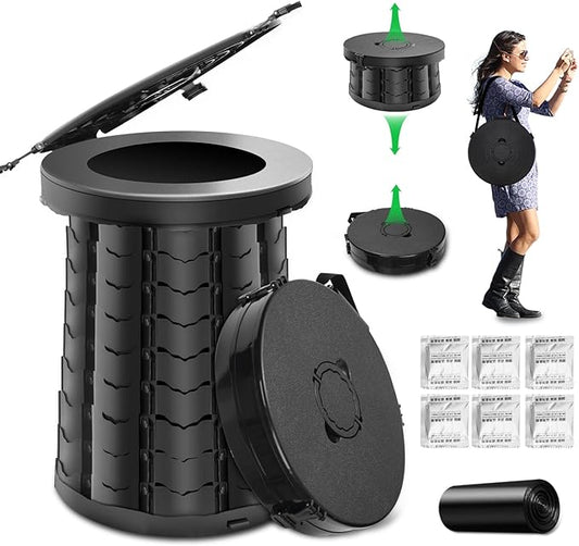 Camping Toilet, Retractable Portable Toilet for Adults Kids, Adjustable Height Portable Potty with Lid, Foldable Travel Potty for Camping, Hiking, Fishing, Car Travel, RV, Road Trip, Beach (19.7”H)