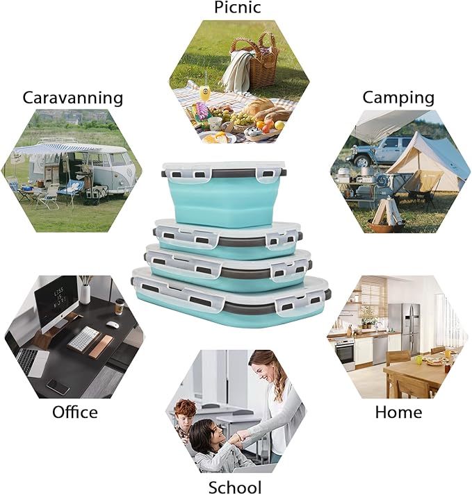 8 Collapsible Food Storage Containers, Silicone Collapsible Food Storage Containers, Collapsible Food Storage Silicone, Rv Collapsible Bowls, Collapsible Storage Containers for Food Camping