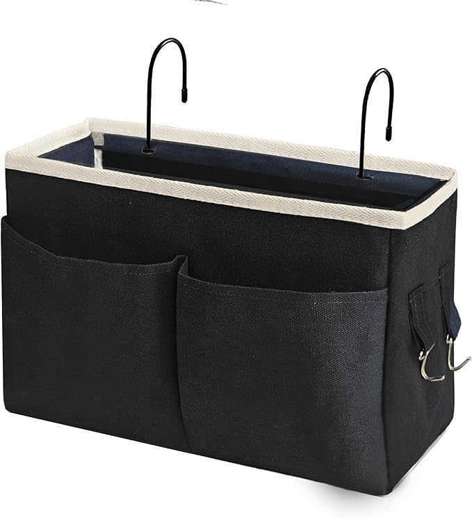 Bedside Caddy Bedside Hanging Storage Basket Multi-Function Organizer Caddy for Bunk and Hospital Beds Dorm Rooms Bed Rails, Can be Placed Glasses Books Mobile Phones（Black）