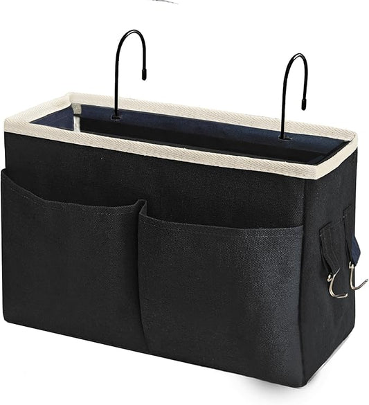 Bedside Caddy Bedside Hanging Storage Basket Multi-Function Organizer Caddy for Bunk and Hospital Beds Dorm Rooms Bed Rails, Can be Placed Glasses Books Mobile Phones（Black）