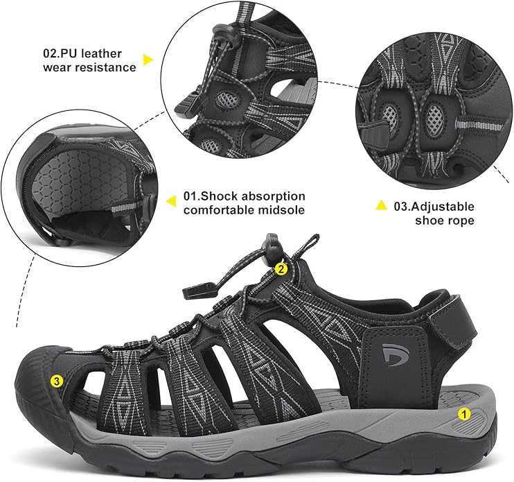 Dannto Women's Sport Hiking Sandals Closed Toe Outdoor Athletic Walking Sandal Lightweight Summer Water Shoes