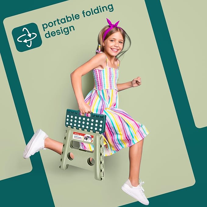 ACSTEP 13 Inch Folding Step Stool,Foldable Step Stools for Kids and Adults 300 LB Capacity, 300 LB Capacit Suitable for Kitchen Fishing,Green