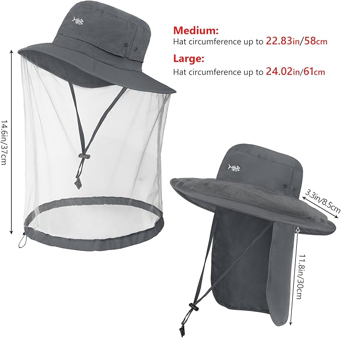 BASSDASH UPF 50+ Mosquito Net Hat with Stowable Neck Flap for Men Women Outdoor Fishing Hiking Camping Gardening FH17