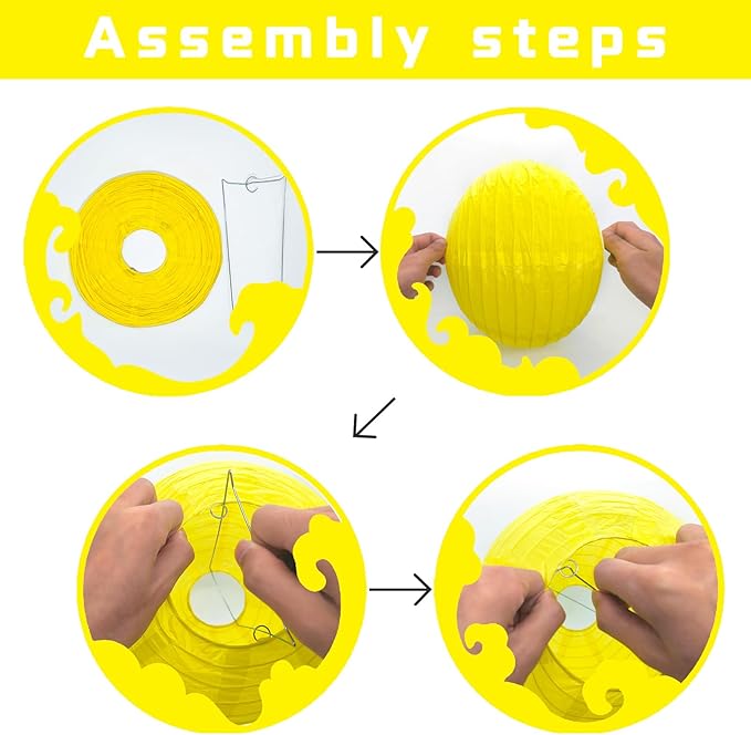 10Pcs 16 Inch Round Paper Lanterns for Home Decor, Restaurant, Church, Wedding, Birthday Party Decorations, Hanging Chinese Japanese Paper Lantern Lamps (Yellow)