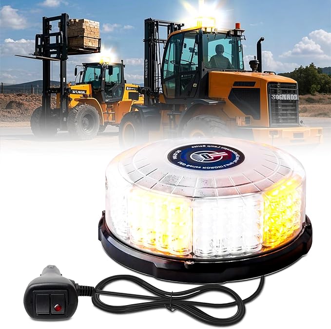1PCS 96-LED Emergency Lights for Vehicles, 7" Magnetic Rooftop Beacon Light, Rotating Beacon Light, Mini Strobe Warning Forklift Lights, Flashing Lights for Vehicles Trucks Tow(Amber-White)