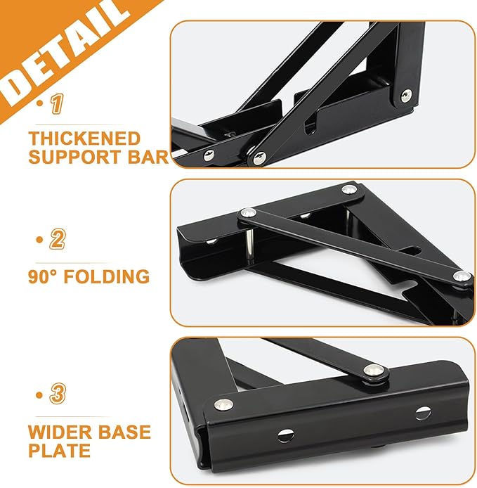 Folding Shelf Brackets - Heavy Duty Metal Collapsible Shelf Bracket for Bench Table, Shelf Hinge Wall Mounted Space Saving DIY Bracket, Max Load: 150 lb (24 Inch, Black)