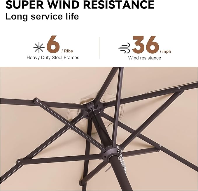 9ft Outdoor Patio Umbrella - Table Umbrella Waterprool UV Protection, Sombrillas de Patio with Push Button Tilt&Crank, Sun Umbrella for Pool, Porch, Garden, Deck, Backyard(Beige)