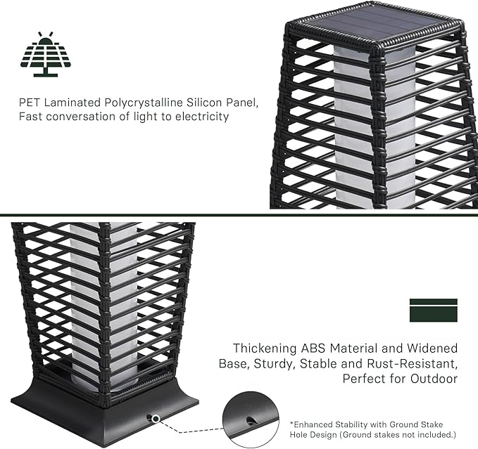 Grand patio Outdoor Floor Lamp Solar Powered Lantern Waterproof Wicker Boho Deck Lights for Garden Porch Decor, Large Crossover