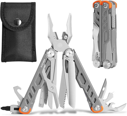HANSHI 15 in 1 Multitool Pliers with Scissors, Upgraded Heavy Duty Stainless Steel Multi Tool with YG10 Tungsten Steel Replaceable Wire Cutters for Survival, Camping, Hiking,Repair and Gift (Silver)