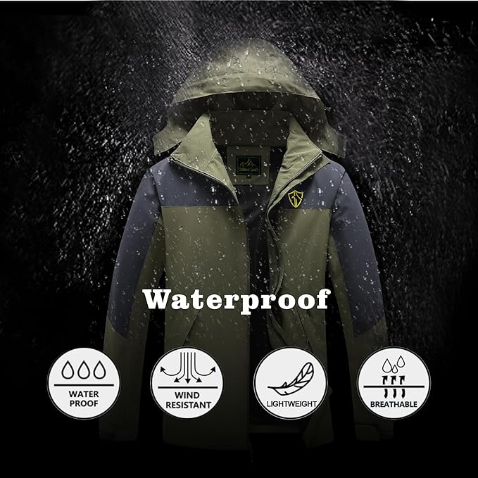 GIISAM Rain Jacket for Men, Mens Waterproof Raincoat Lightweight Rain Jackets Outdoor Rain Coat Windbreaker with Hood