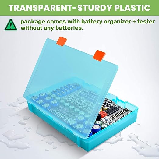 Battery Organizer Storage Holder- Batteries Case Containers Box with Tester Checker BT-168. Garage Organization Holds 225 Batteries AA AAA C D Cell 9V 3V Lithium LR44 CR2 CR1632 CR2032 (Green)