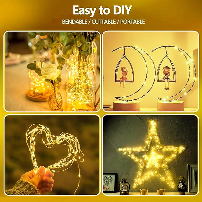 8-Pack Fairy Lights Battery Operated with Timer, Waterproof 16FT 50 LED String Lights Indoor Outdoor, Cuttable Starry Fairy Lights for Christmas Home Bedroom Wedding DIY Centerpiece Decor (Warm White)