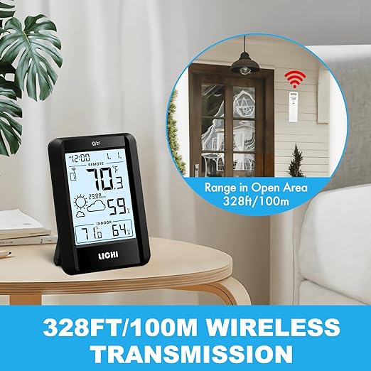 Indoor Outdoor Thermometer Wireless Weather Station Inside Outside Thermometers Hygrometer Monitor,with 330ft Range Remote Sensor, Battery Powered Backlight Display
