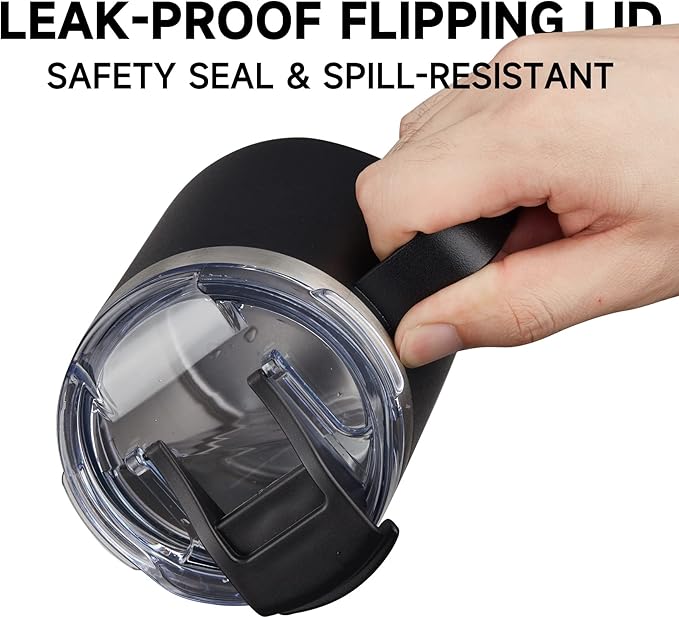 ALOUFEA 12oz Insulated Coffee Mug Cup with Handle, Stainless Steel Travel Coffee Mug with Flip Lid, Double Wall Vacuum Coffee Tumbler, Black