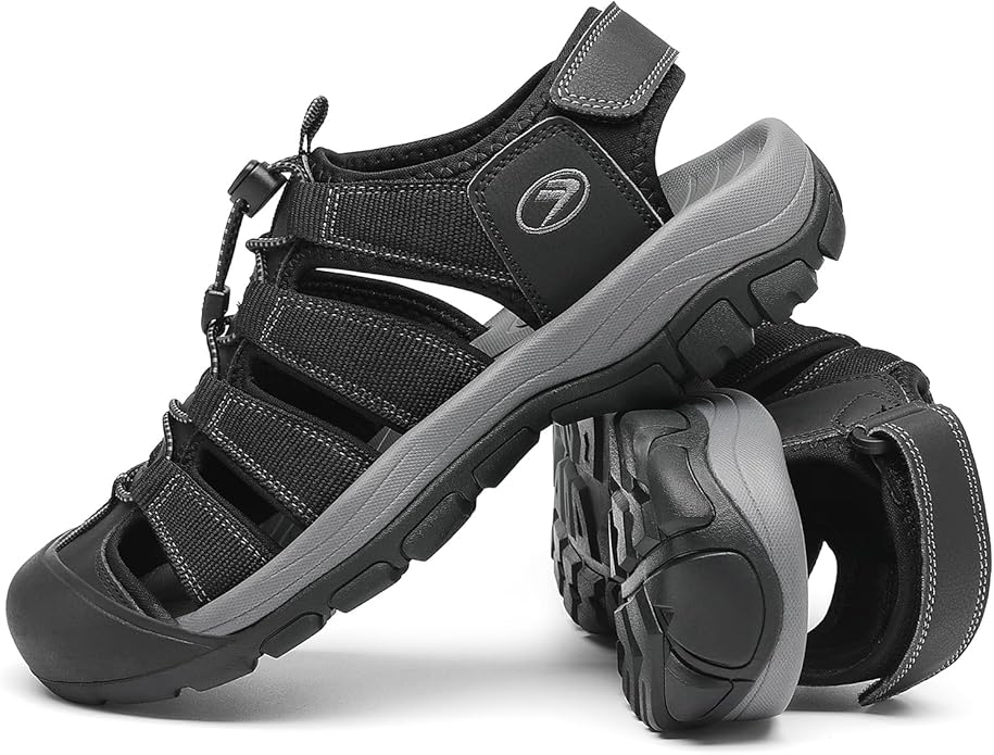 FLARUT Men's Athletic Sandals - Closed Toe Sport Hiking & Outdoor Walking Water Sandals with Anti-Slip Cushioning and Breathable Mesh