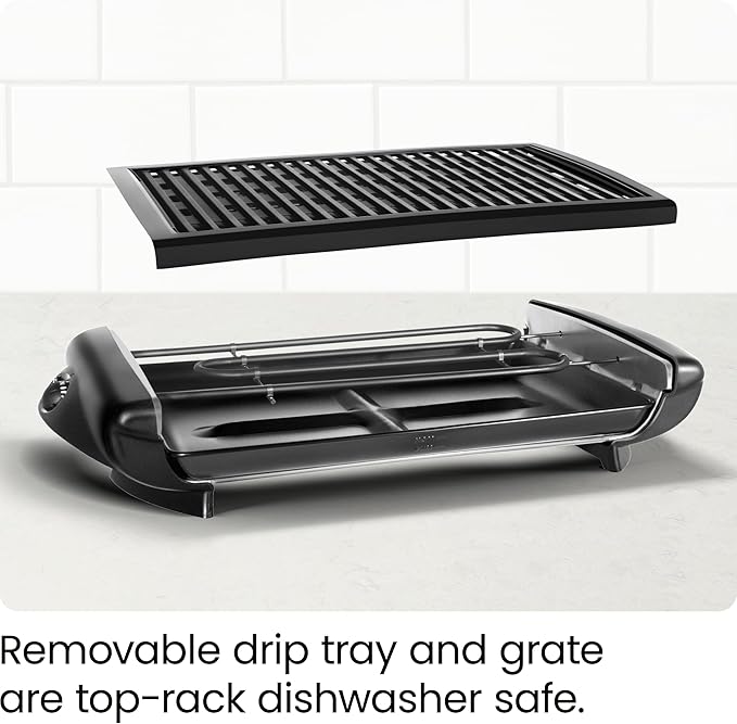 Chefman Electric Smokeless Indoor Grill w/ Non-Stick Cooking Surface & Adjustable Temperature Knob from Warm to Sear for Customized BBQing, Dishwasher Safe Removable Water Tray, Black