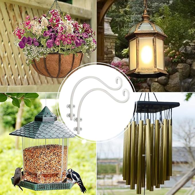 16 Inch Plant Hangers Outdoor 2 Pack White, Heavy Duty Plant Hanging Bracket Hook for Flowers Baskets Planter Pots Bird Feeder Lanterns Wind Chimes Outdoor Indoor