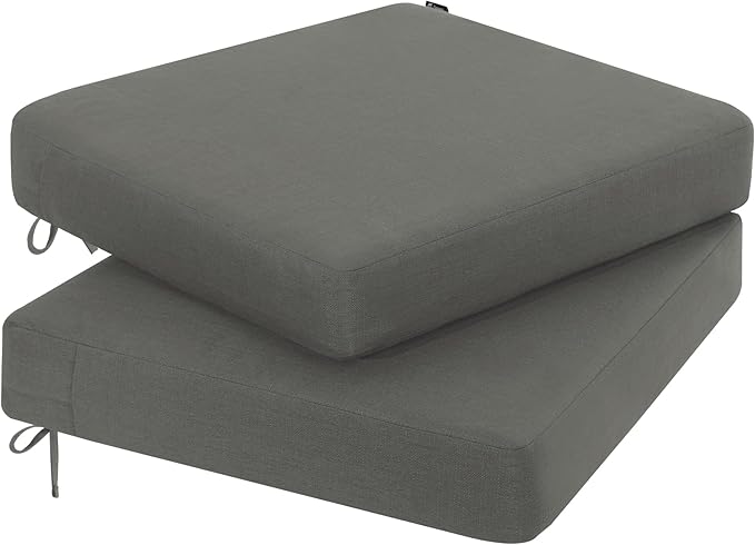 Favoyard Outdoor Chair Cushion 18.5 x 16 x 3 Inch Rainproof & 3-Year Fade Resistant Patio Furniture Cushions with Removable Cover and Adjustable Ties for Garden Sofa Couch Pads Set of 2, Dark Gray