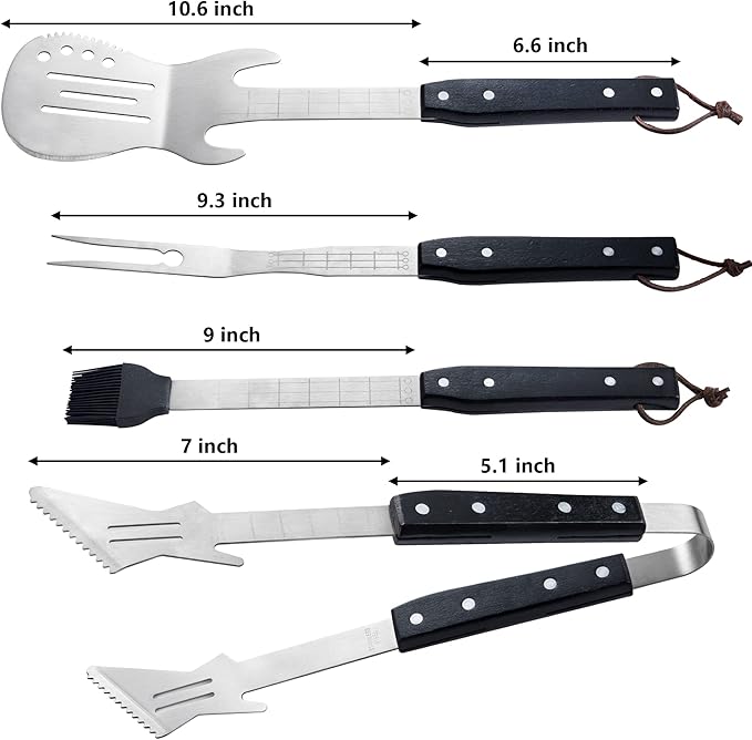 Gifts for Men - BBQ Grilling Set, 4-Piece Heavy Duty Stainless Steel Barbeque Tools - Unique Gifts for Dad, Father, Music Lovers, Perfect Barbecue Accessories for Indoor & Outdoor Use (Guitar Design)