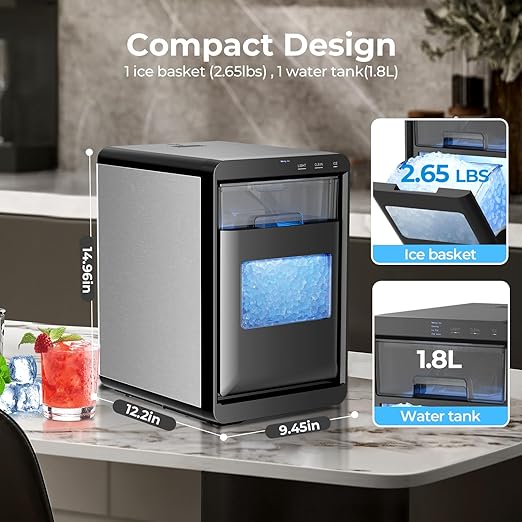Antarctic Star Nugget Ice Maker Countertop - 44LB/Day, Self-Cleaning Portable Ice Machine with LED Display, 10-15 Minute Fast Ice Making for Home/Office/Bar