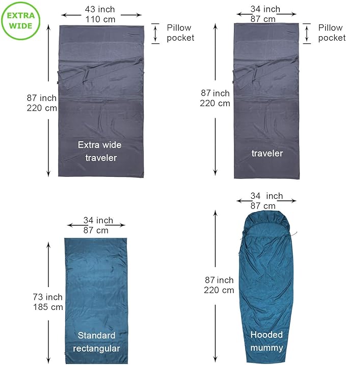 BROWINT Silk Sleeping Bag Liner, Silk Sleep Sack, Extra Wide 87"x43", Lightweight Travel Sheet for Hotels, More Colors for Option, Reinforced Gussets