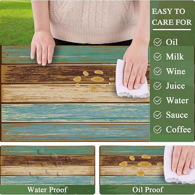 CAPSCEOLL Elastic Picnic Table Cover with Bench Covers 5Ft Waterproof Fitted Picnic Table Cover Cloths for Outdoors Camping Tablecloth with Drawstring Bag, 60X30in, Blue Brown Wood