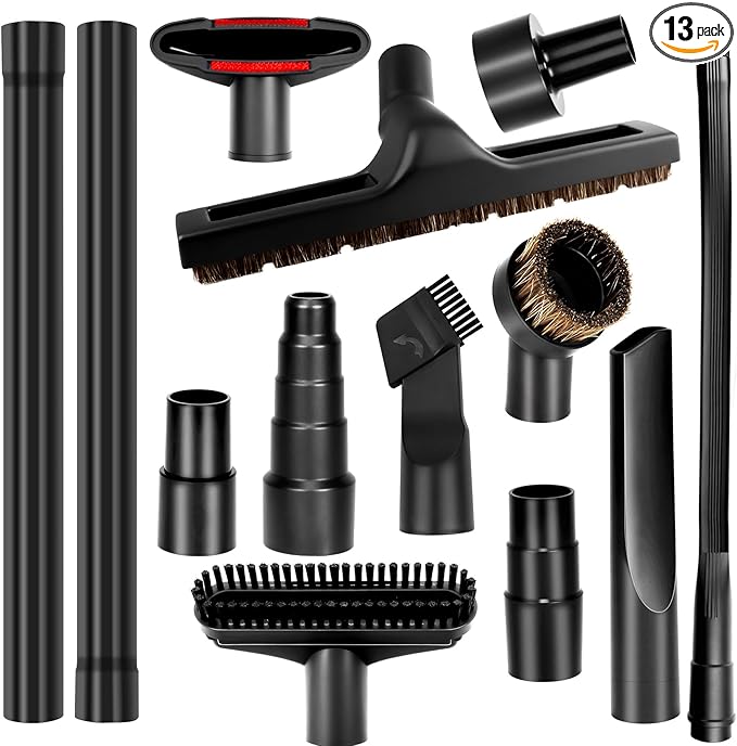 13Pcs Universal Vacuum Attachments for Shop Vac Accessories, Shop Vacuum Wet and Dry Attachments Kit with Hair Brush Extension for 1 1/4 Vacuum Hose Adapter