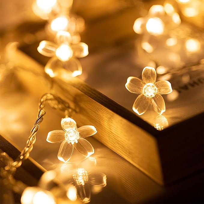 Cute Fairy Flower String Lights Decor, Battery Operated & USB Plug in 10ft 30 LED Decorative Cherry Blossom Floral Lamp for Desk School Dorm Christmas Tree Hanging Vine Indoor Decorations, Warm White