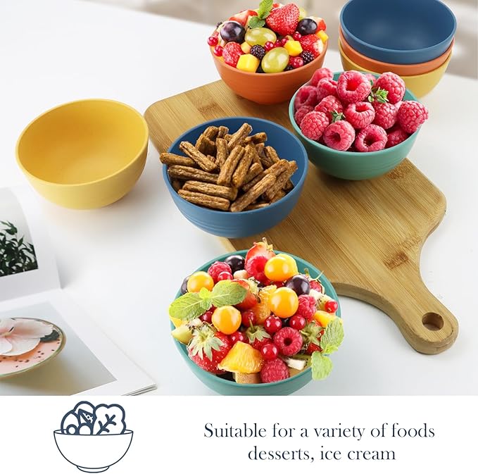 Homienly Wheat Straw Small Bowls, Dessert Bowls for Kids, Kitchen, Party, Unbreakable Lightweight Snack Bowl, Mini Bowl for Fruits, Yogurt, Microwave and Dishwasher Safe Bowl Set (Multi, 10 OZ)