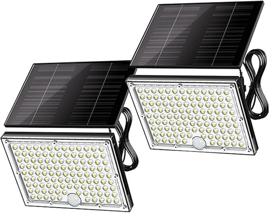 JACKYLED Solar Lights Outdoor Waterproof, Motion Sensor Flood Light 113 LED Bright Cool White Dusk to Dawn Solar Powered Outdoor Lights for Backyard Porch Garden Patio Garage (2 Pack,White Black)