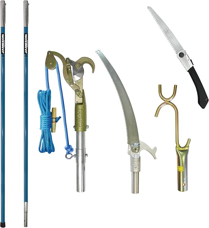 Jameson Lightweight Fiberglass Hollow Core Complete Tree Care, Landscaping, and Pruning Kit with an 8 inch Folding Hand Saw