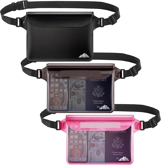 HEETA Waterproof Fanny Pack, Waterproof Pouch Dry Bag 2/3/4 Pack for Phone Passport Purse, Adjustable Waist Strap for Swimming Kayaking Boating Paddle Board Accessories Cruise Beach Camping Essentials