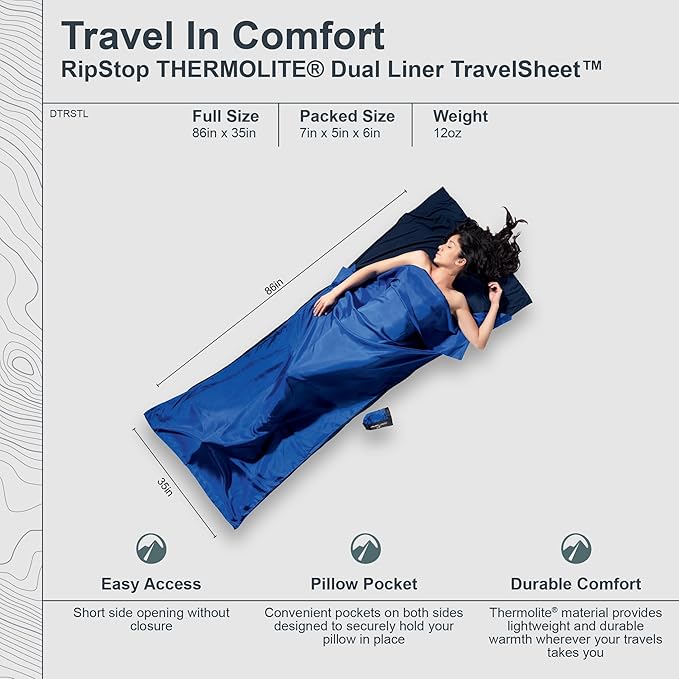 COCOON - Ripstop Thermolite Dual Liner TravelSheet - Blue