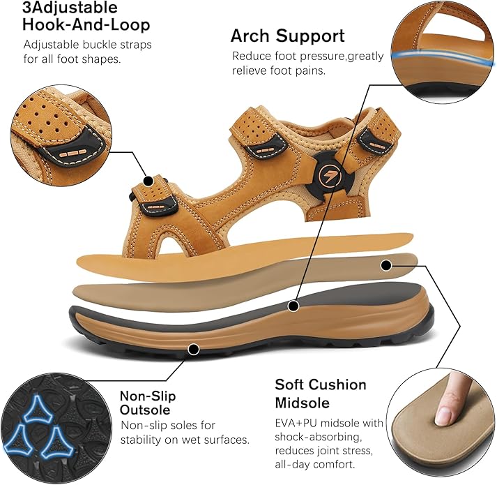 FLARUT Men's Sport Sandals Outdoor Hiking Sandal Open Toe Walking Sandals for Summer Beach Water Shoes