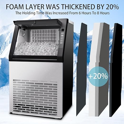 90 lbs/24H Commercial Ice Maker, 36 Cubes/11mins, 20lbs Ice Storage Capacity, Counter Ice Maker Self Cleaning, 24 Hour Timer Stainless Steel Freestanding Ice Maker Machine (100lbs/day)