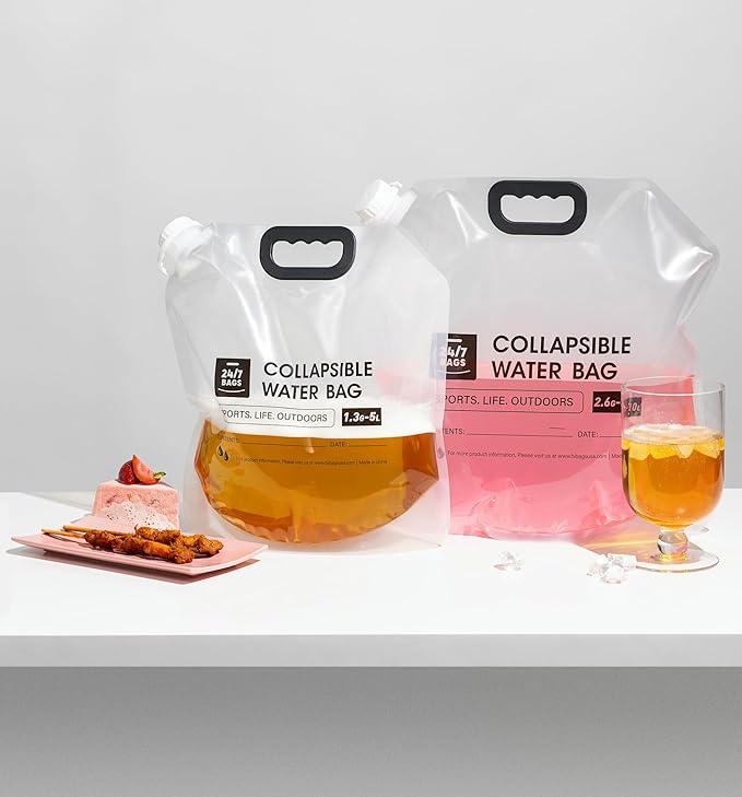 4 Pack Collapsible Water Container Bag 2.6 Gallon/10 Liter, Heavy Duty with Carry Handles, Hikes, Trips, Weather Emergencies, and More, Foldable Water Bag