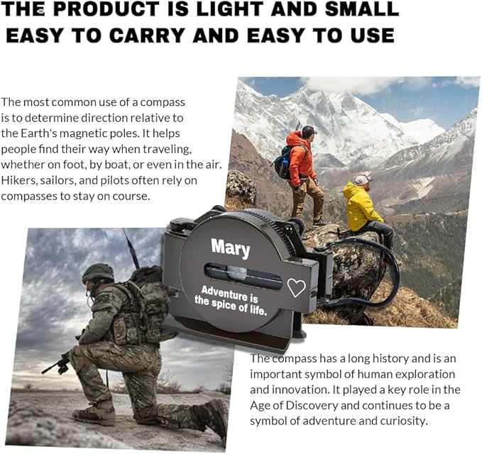 Custom Portable Compasses Keychain with Text Mini Compass with Waterproof Luminous Function Survival Gifts for Men Hiking Camping Hunting Map Navigation Tool