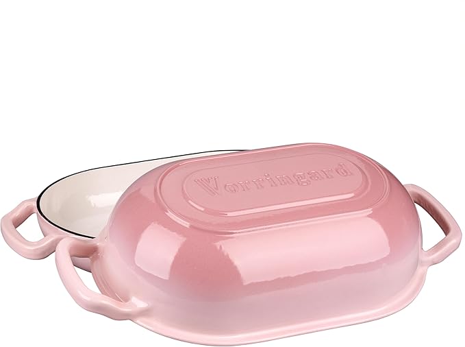 Enameled Cast Iron Sourdough Bread Oven, Dutch Oven, Loaf Cast Iron Bread Pan for Homemade Bread Baking, Meatloaf Pan with Lid, 5QT, Pink