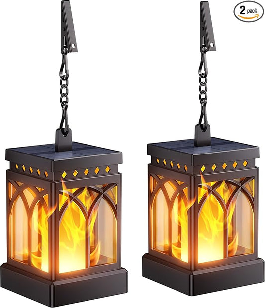 KOOPER Solar Lanterns Outdoor Waterproof, Two Modes Hanging Solar Lantern Lights for Outside, Auto ON/Off Lanterns Decorative Outdoor for Garden Table Yard Path Tree Patio Lawn Decor, Gifts, 2 Pack