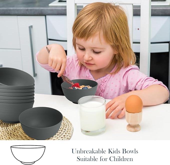 Homienly Wheat Straw Small Bowls, Dessert Bowls for Kitchen, Camping, Party, Unbreakable Mini Bowl Set of 8, 10 OZ Microwave and Dishwasher Safe Appetizer Bowl,Yogurt Bowls Set (Dark Grey)