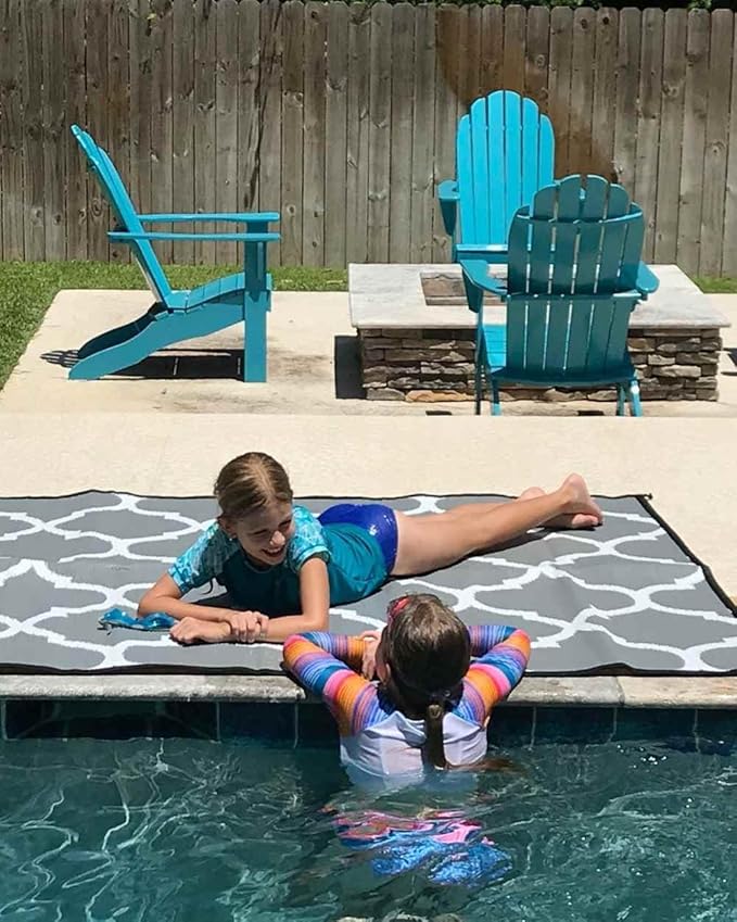 5x7 Gray Lattice Outdoor RV Mat – Extra Thick 5mm Recycled Poly Rug – Heavy-Duty, Waterproof, Reversible – Stylish Luxury Mat for Camping, Patio, Beach (Gray Lattice NO Carry Bag, 5'x7')