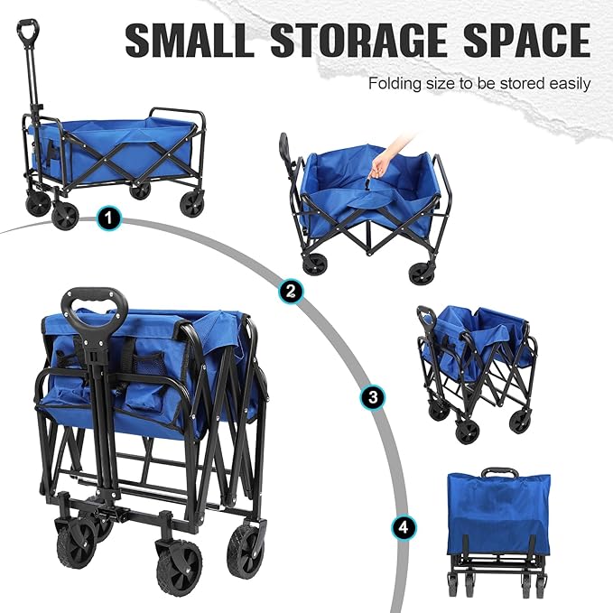 Beach Wagon with Big Wheels for Sand,Collapsible Folding All Terrain Utility Wagons Carts Foldable with Brakes for Sand Camping Sports Outdoor.