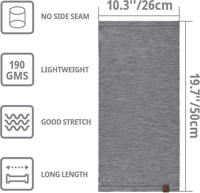 ACUSHLA 100% Merino Wool Neck Gaiter Ski Face Mask Scarf Neck Warmer for Men & Women All Weather