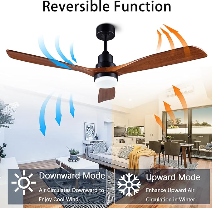 56" Wooden Ceiling Fans with Lighted Remote Control, Indoor Outdoor Wooden Ceiling Fan, Outdoor Modern Ceiling Fan with 3 Fan Blades for Patio, Living Room, Office, Hallway and More.……