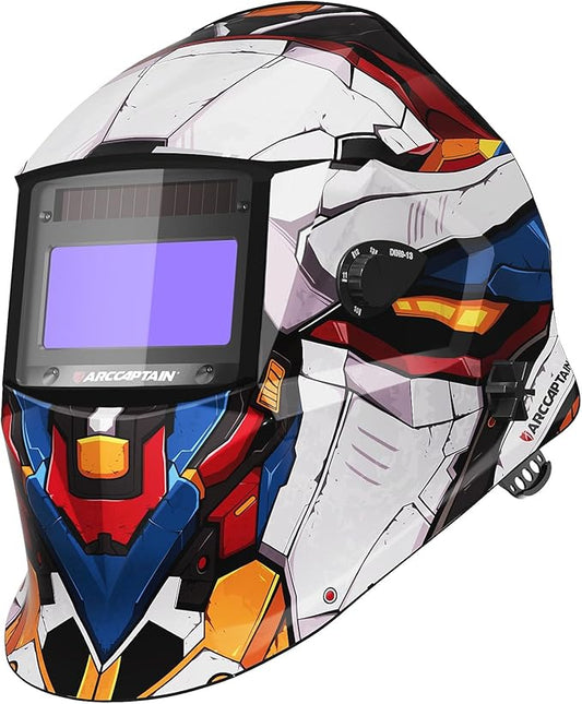 ARCCAPTAIN Welding Helmet Auto Darkening, 1/1/1/1 True Color Welding Hood, 4 Arc Sensor 1/25000s Response Time Solar Powered Weld Hood Helmet, MobileFighter